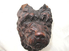 ANTIQUE BLACK FOREST TERRIER DOG HEAD SCULPTURE, Ca. 1890