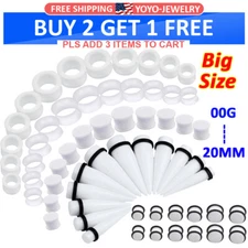 24PC Ear Stretching Kit - 00G-20mm Big Gauges Acrylic Taper Plug Silicone Tunnel