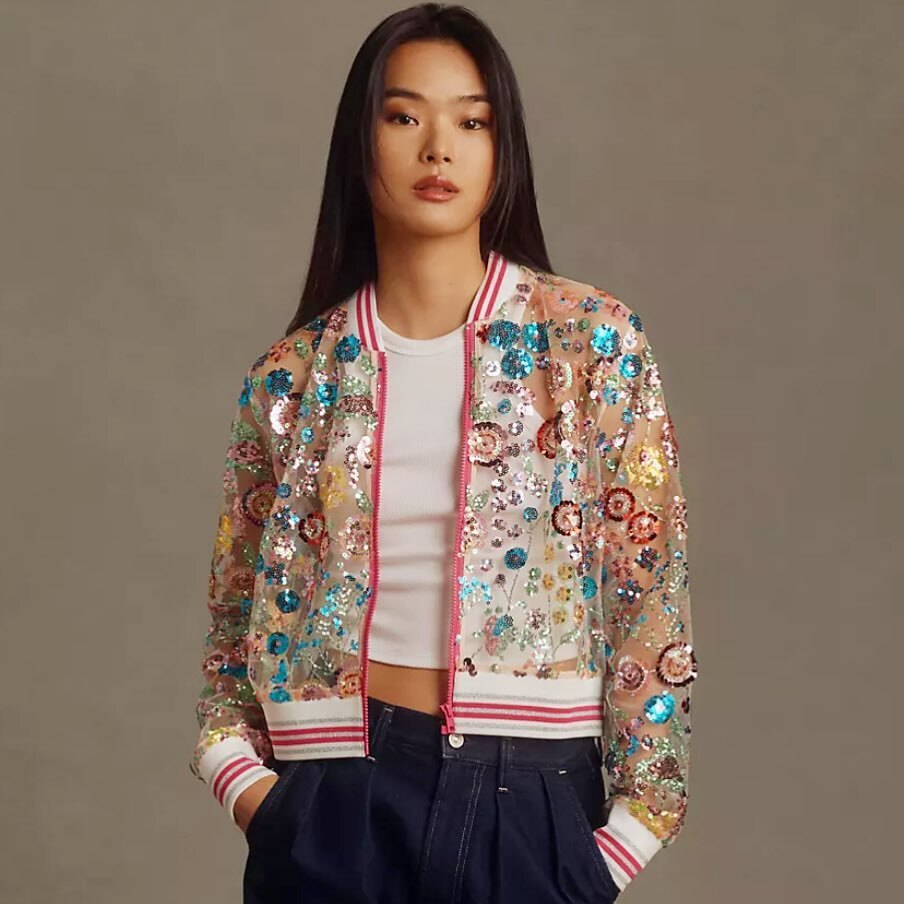 Anthropologie House Of Perna Lindsay Sequin Bomber Floral