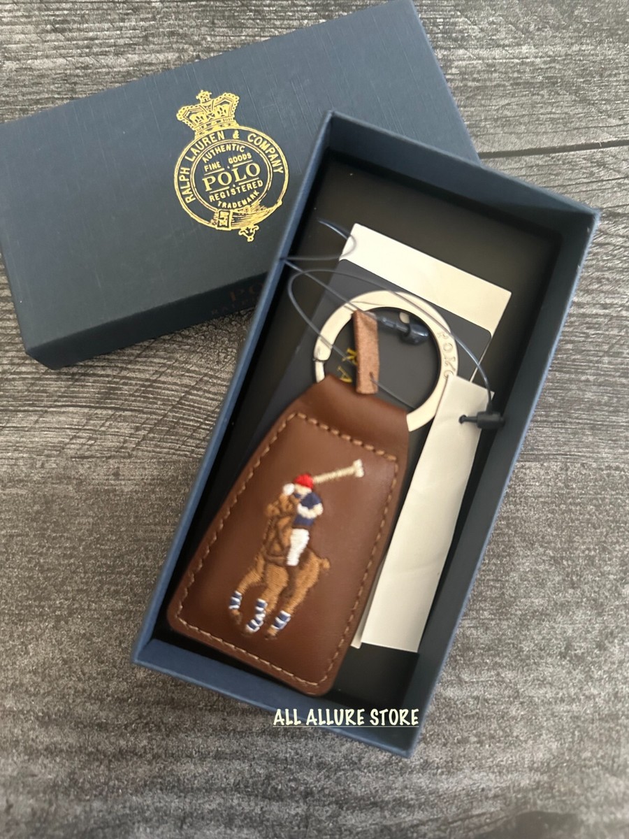 Ralph Lauren ブラウンレザー アクセサリーケース Polo Ralph Lauren Key Chain Fob Brown Multi Leather Embroidered