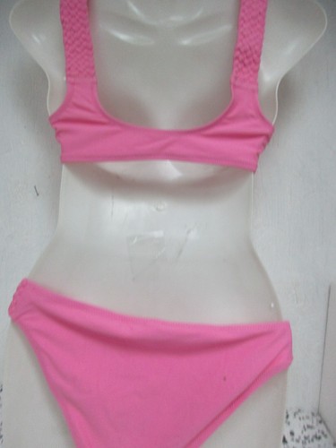 Einfarbig & gestreift 2-teiliges Bikini Set Maße Oberteil XS Unterteil Small Rosa Neu ohne Etikett! - Bild 4 von 4