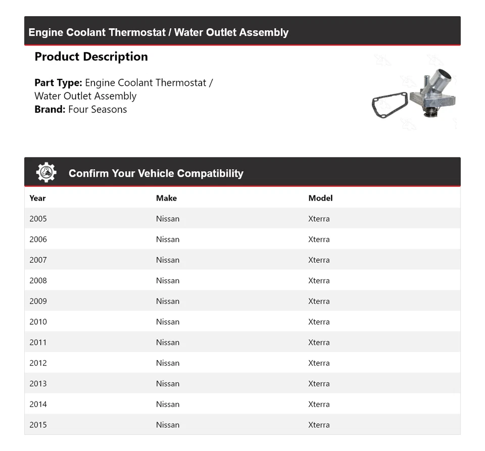 适用于 05-15 日产 Xterra 发动机冷却液恒温器/水口 Assy 4 季 — 第 2/4 张图片