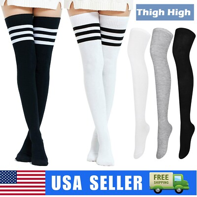 #ad #ad Extra Long Cotton Stripe Thigh High Socks Over the Knee High Plus Size Stockings $8.88