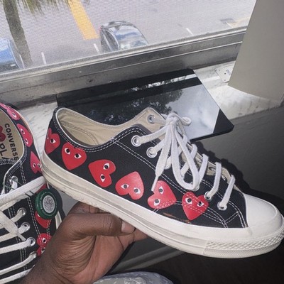 Converse PLAY Chuck Taylor All Star Low Top Canvas Sneakers Black Red Hearts