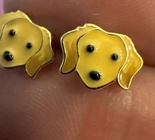 S925 Sterling Silver Gold Tone Stud Earrings Golden Dog Pair of Ear Studs Ladies