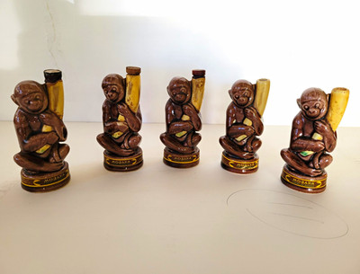 Vintage Mobana Monkey Figurines, Glazed Glossy Ceramic, 4.5''h -Set of 6