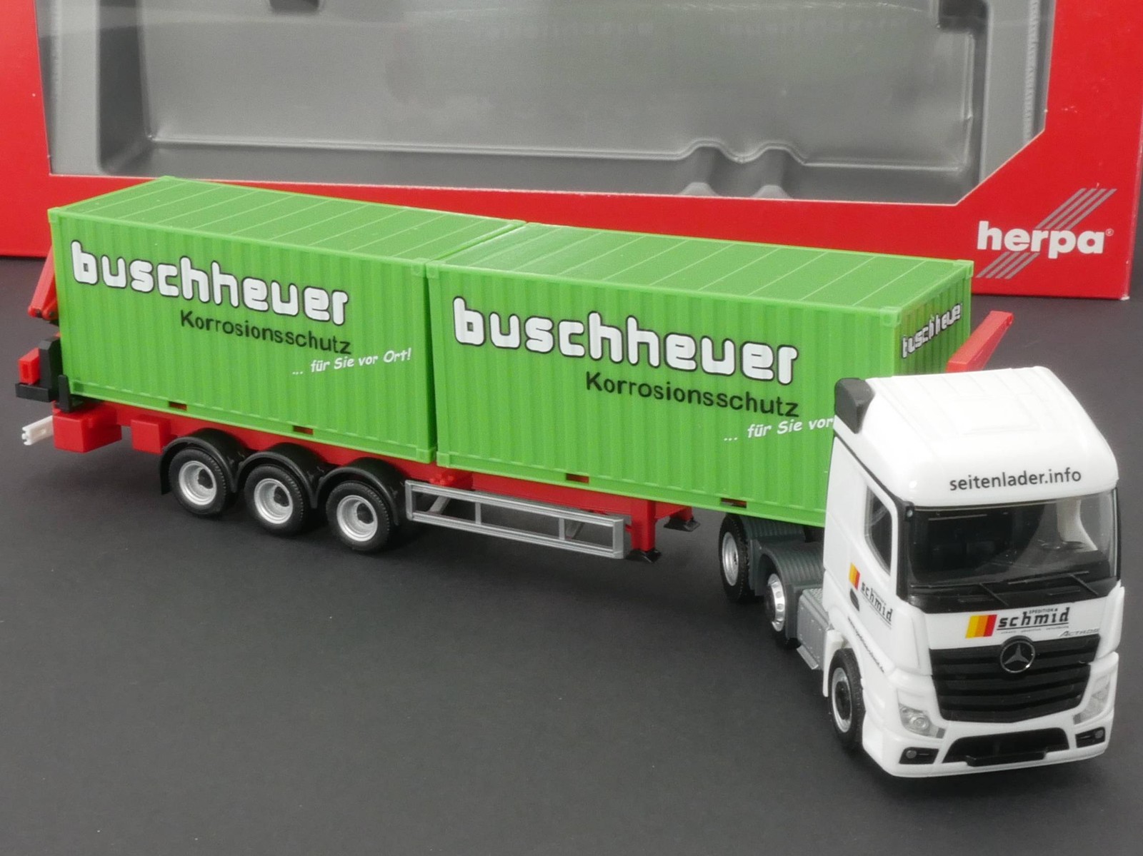 Herpa 312059 MB Actros Stream Buschheuer Schmid Truck 1:87 Mint! OVP SG 1702-26