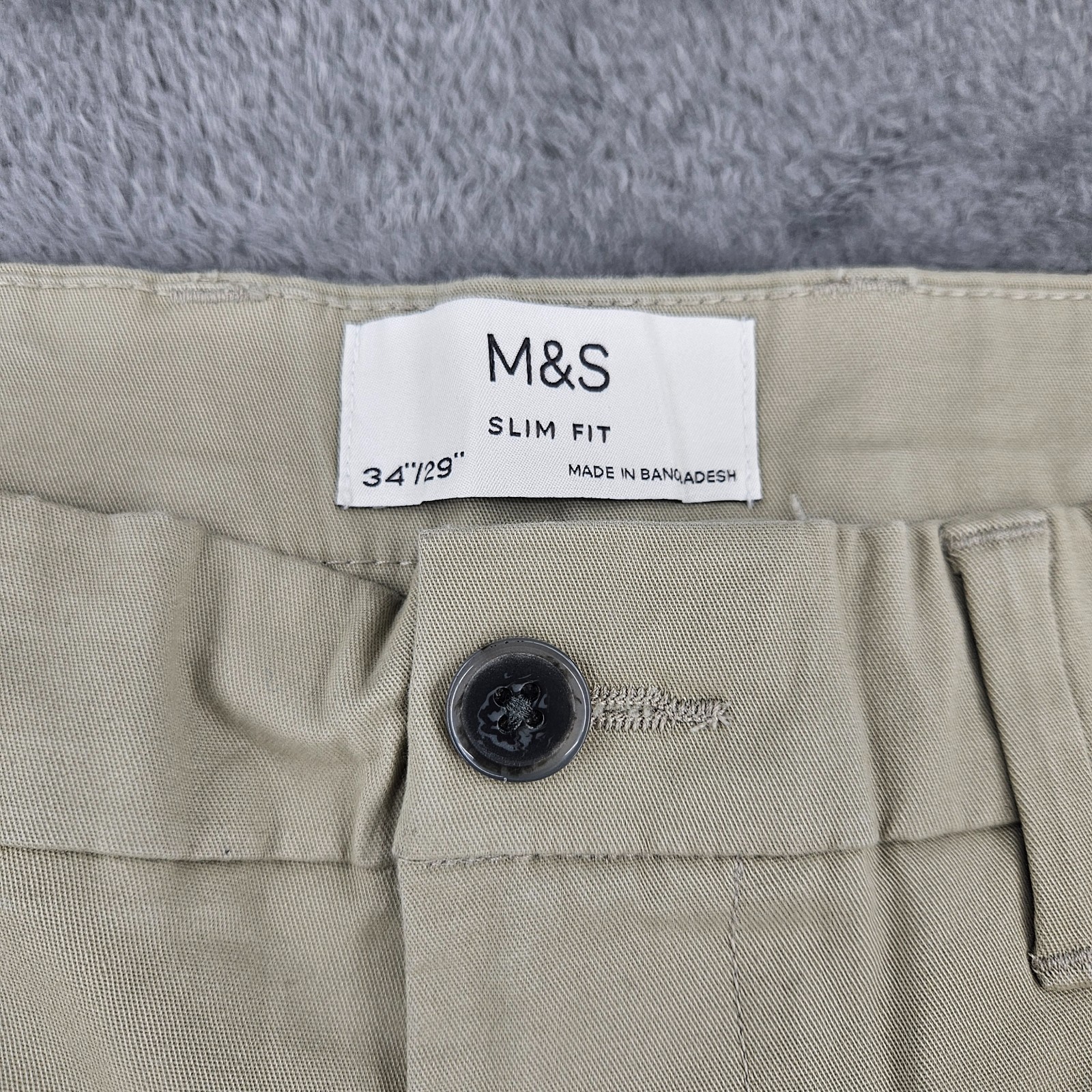 M&S Slim Fit Stretch Chino Trousers Sandstone W34 L29 Cotton Men's Beige image 3