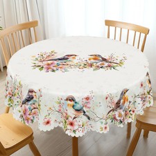 1 Piece of Spring Flower and Bird Round and Rectangular Tablecloths, Various Siz