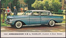 1961 AMC Ambassador V-8 by Rambler Custom 4-door Sedan dealer postcard