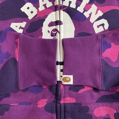 BAPE Purple camo college logo full zip hoodie A Bathing Ape Size L