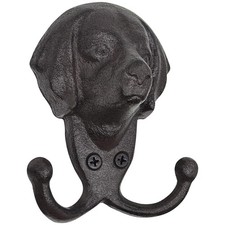 Cast Iron Wall Hooks - Rustic Dog Head Leash Holder, Wall Mount Coat Hooks, H...