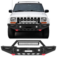 Front Bumper Led Lights D-rings Winch Plate Fits 1984-2001 Jeep Cherokee Xj