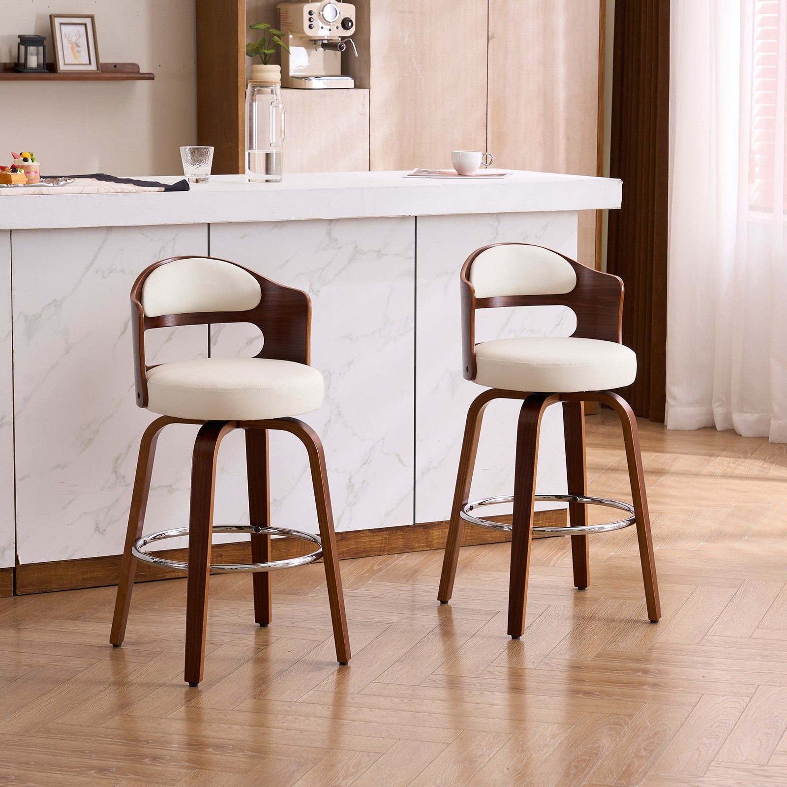 S Counter Height Bar Stools Set Of 2, Faux Leather Upholstered