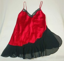 Women's Nightgown Secret Treasures Red Black Lace Ruffle Slip Lingerie M