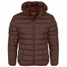 Mens Plain Black Hooded Quilted Puffer Jacket Zip Pockets Winter Padded Coat
