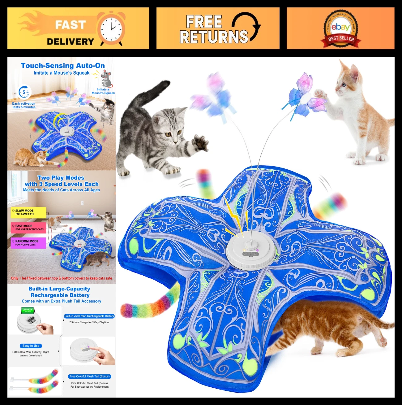 Interactive Rechargeable Cat Toys for Indoor Cats - Touch Activated Hide & Seek
