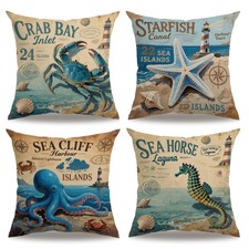 4pack Ocean Theme Throw Pillow Covers 18   18  Sea Animals Pillowcases Cushion...