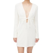 Reformation Karah Tie Dress Cream Long Sleeve Mini XL