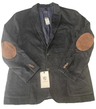 Cremieux Men's Off Duty Blazer Size XL Charcoal Gray Leather Elbow Patches New