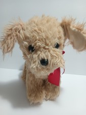 12" Brown Plush Puppy Red Ribbon Dog Soft Cuddly Gift Toy
