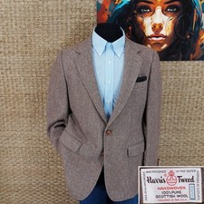 HARRIS TWEED Men s Size 39 R Sport Coat Fall/Winter Casual LEATHER KNOT BUTTONS