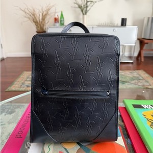 Yves Saint Laurent YSL Vintage Navy Blue Leather Backpack Yves Saint Laurent Logo Canvas Leather Large Backpack Navy Black main image 2
