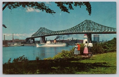 Vintage Photochrome Postcard Jacques Cartier Bridge Montreal Canada
