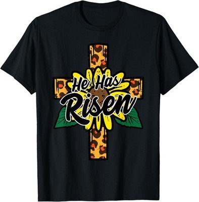 He Has Risen Leopard Cross Religious Easter Christian Women T-Shirt
