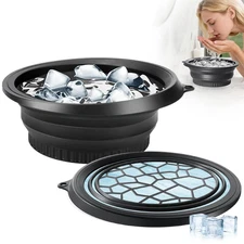 Collapsible Silicone Face Bowl with Ice Tray for Cold Plunge Therapy, Black
