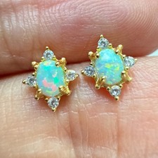 925 Sterling Silver Earrings 4x3mm Natural Opal Zircon Gemstone Star Women Gift