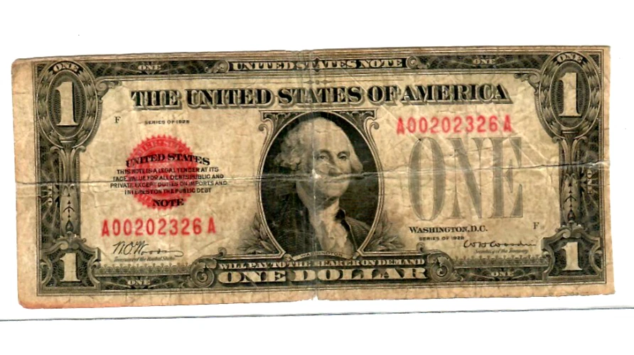 $1 (RED SEAL) "UNITED STATES NOTE"(1928) "RED SEALED" (UNITED STATES NOTE) RARE! - Image 2 of 3