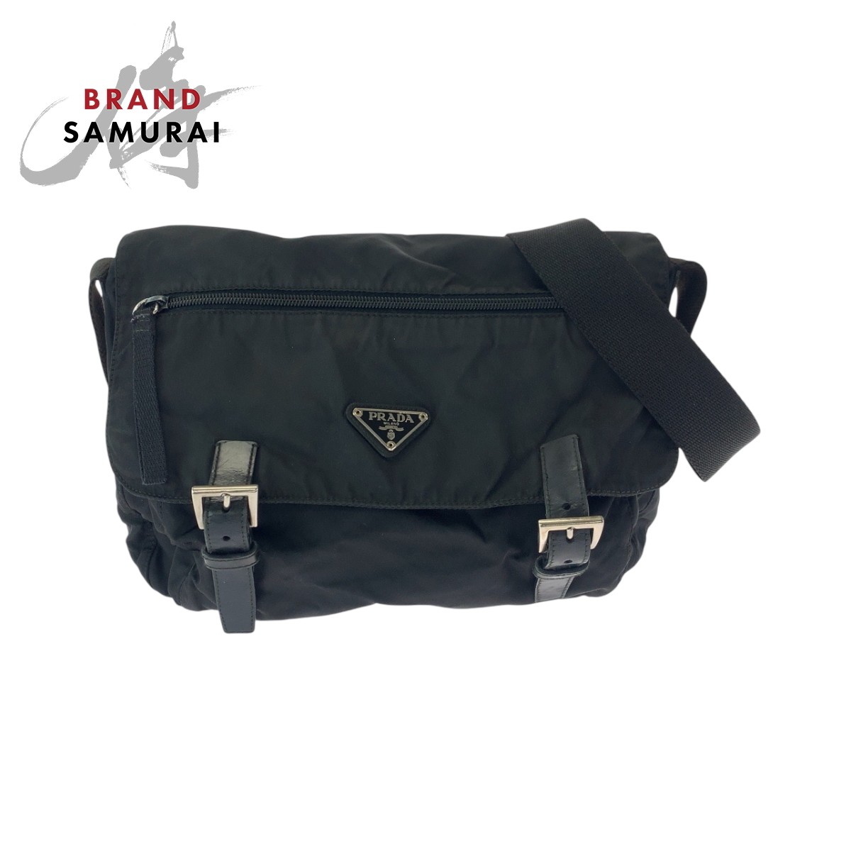 Prada Tessute Triangle black silver metal nylon shoulder bag messenger 1BD671