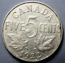 1922 CANADA 5 CENTS - NICKEL - King George V *FIRST YEAR ISSUE