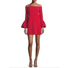 Alexis Emery Off the Shoulder Mini Dress Crepe Bell Sleeve Red M