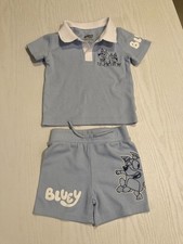 Bluey Bingo Two Piece Set Short Sleeve Blue Polo Shirt and Shorts Size 2T