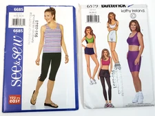 2 VTG Retro Activewear Sew Patterns Tank Top Leggings Shorts Uncut Size W 18-22