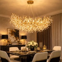 HäNgelampe Pendelleuchte Kronleuchter Esstischlampe Gold Glas Kristalle H 120 Cm