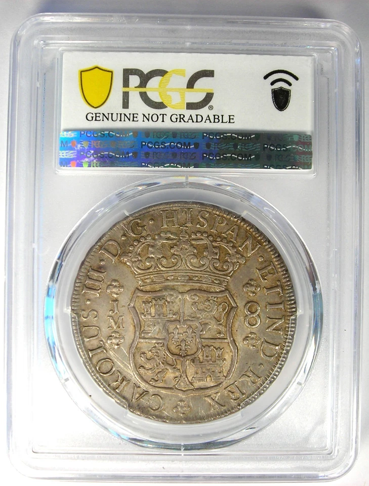 Moneda de plata 8 reales dólar pilar Perú 1769 8R - Certificado PCGS AU Detalles Foto 3 de 4