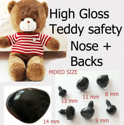 HOMEMADE SICHERHEITSNASE TEDDYBÄR ** 8 MM - 14 MM ** Nase + Rücken ** schwarz