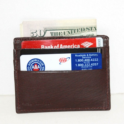 Brown Leather Men Credit Card Holder ID Holder Thin Pocket Thin Wallet - Picture 5 of 7