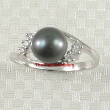 Black-Gray Pearl  Cubic Zirconia Cocktail Ring   .925 Sterling Silver