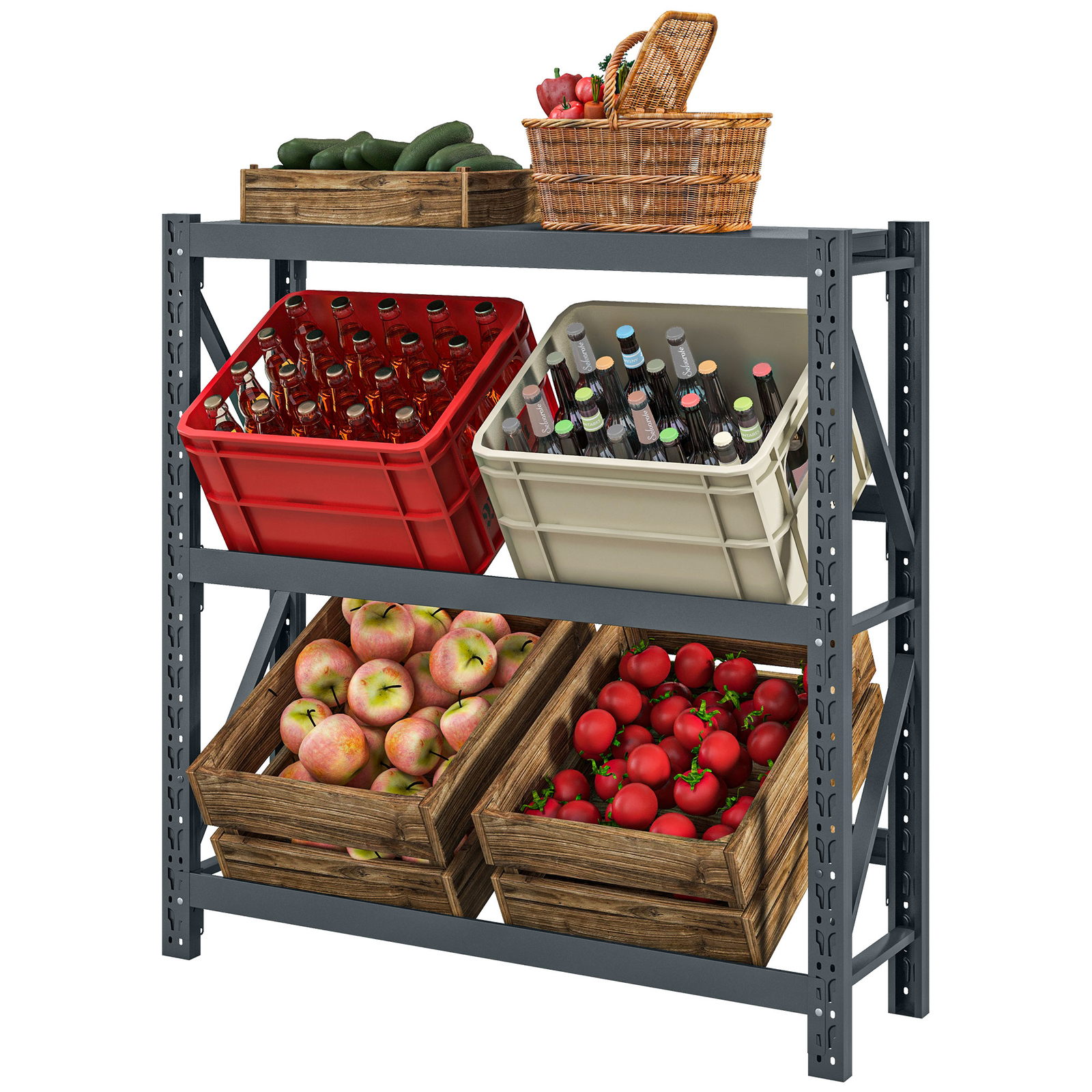HOMCOM Scaffale per 6 Casse di Bibite a 3 Ripiani Regolabili 110x30x110cm