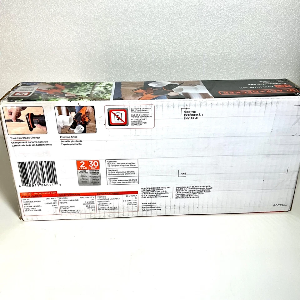 Black & Decker 20V Li-Ion Recip Saw BDCR20B New - Tool Only - Image 4 of 4