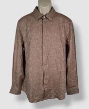 Perry Ellis Men's Brown Slim Fit Floral Button Down Shirt Size XL