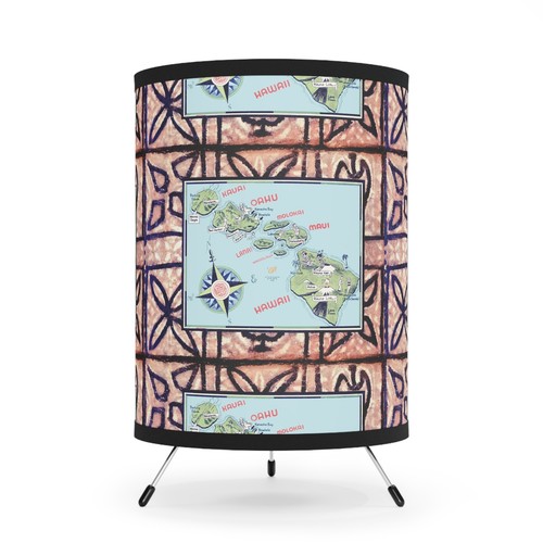 Hawaii Tapa Tripod Lampe mit hochauflösendem bedrucktem Schirm, US\CA-Stecker - Bild 2 von 5