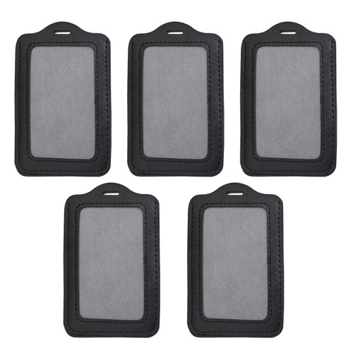 5pcs Vertical Style PU ID Badge Holder Pass Pouch Case (Black) - 第 1/3 張圖片