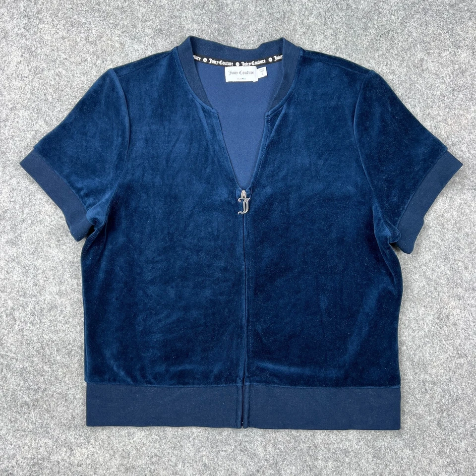Chaqueta Juicy Couture para mujer XL azul fresia cremallera trasera brillante manga corta años 90 Y2K Foto 2 de 4