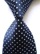 New Classic Polka Dot Dark Blue White JACQUARD WOVEN 100 Silk Men's Tie Necktie