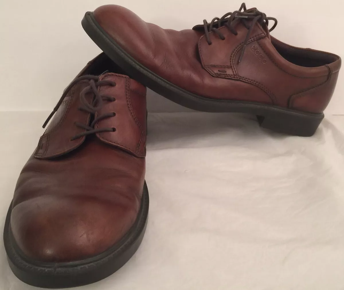 Ecco Atlanta Plain Toe Brown Derby Oxford Shoes Sz 45 Euro 11 11.5